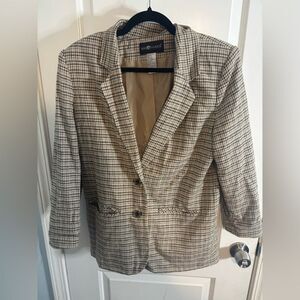 Sag Harbor vintage Women's Checkered Blazer - Brown and Cream size 10 EUC